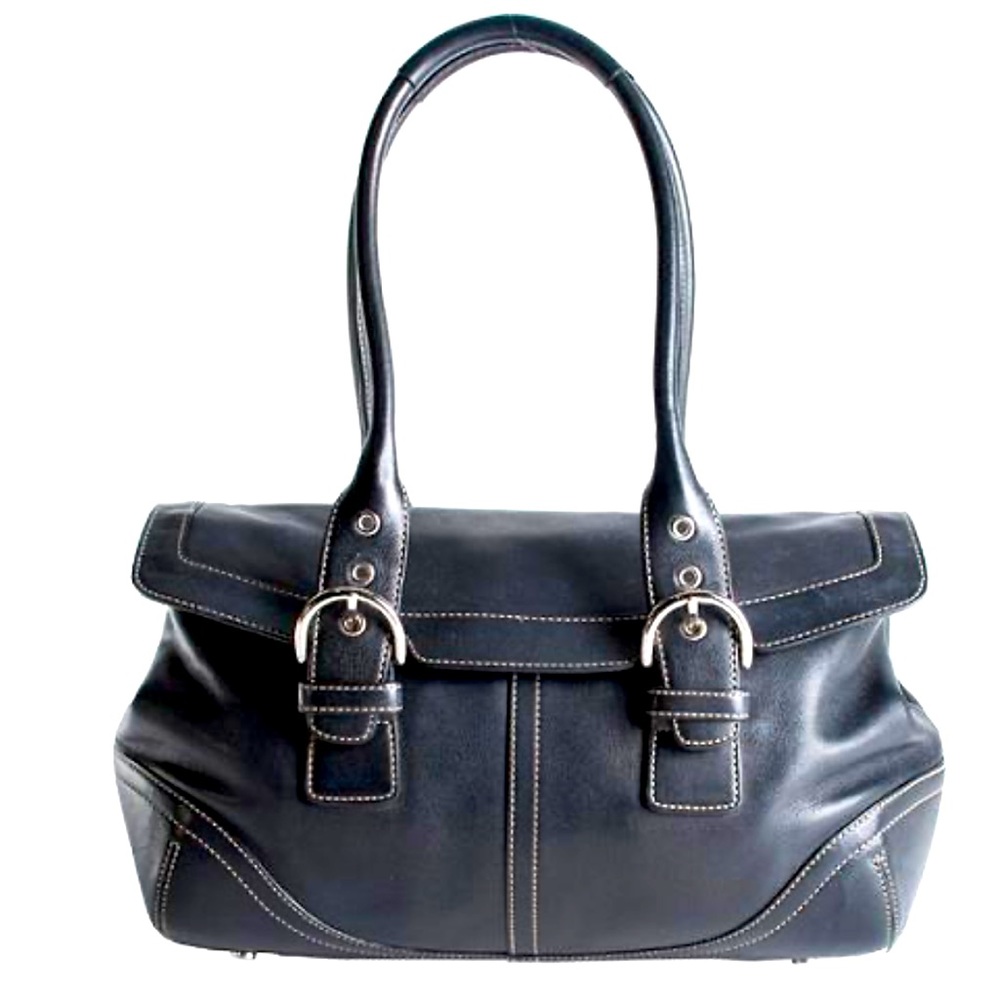 COACH Soho Black Leather Flap Satchel Handbag